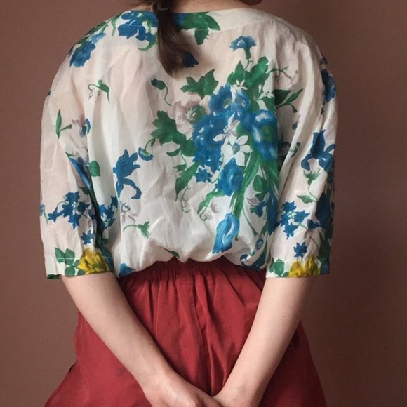 Vintage Floral Short Sleeved Blouse M - Picture 4 of 5